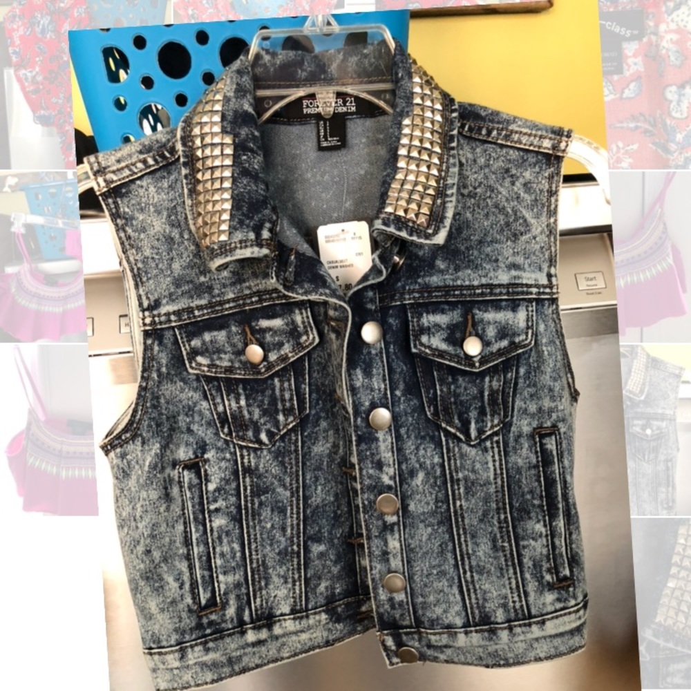 Denim studded vest